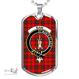 Scottish Bain Clan Tartan Dog Tag Necklace - Crest Classic Scottish Plaid Tartan Plaid