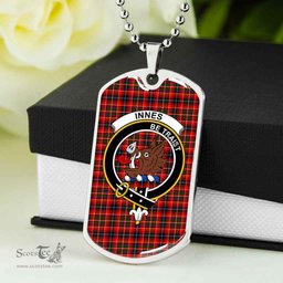 Scottish Innes Clan Tartan Dog Tag Necklace - Crest Classic Scottish Plaid Tartan Plaid