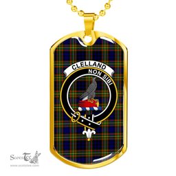 Scottish Clelland Clan Tartan Dog Tag Necklace - Crest Classic Scottish Plaid Tartan Plaid