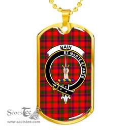 Scottish Bain Clan Tartan Dog Tag Necklace - Crest Classic Scottish Plaid Tartan Plaid
