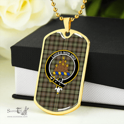 ScottishPlaid MacKenzie Hunting; Brown Weathered Clan Tartan Dog Tag Necklace - Crest Classic Scottish Plaid Tartan Plaid