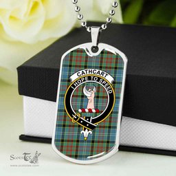 Scottish Cathcart Clan Tartan Dog Tag Necklace - Crest Classic Scottish Plaid Tartan Plaid