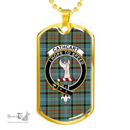 Scottish Cathcart Clan Tartan Dog Tag Necklace - Crest Classic Scottish Plaid Tartan Plaid