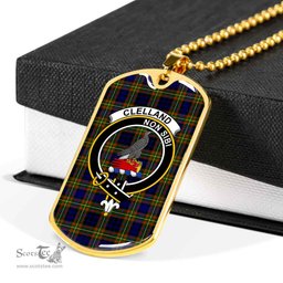 Scottish Clelland Clan Tartan Dog Tag Necklace - Crest Classic Scottish Plaid Tartan Plaid