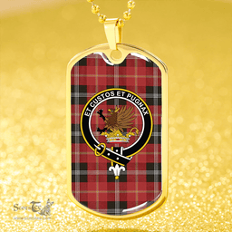 ScottishPlaid Marjoribanks Weathered Clan Tartan Dog Tag Necklace - Crest Classic Scottish Plaid Tartan Plaid