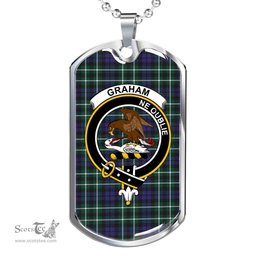 Scottish Graham Clan Tartan Dog Tag Necklace - Crest Classic Scottish Plaid Tartan Plaid