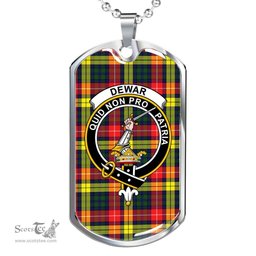 Scottish Dewar Clan Tartan Dog Tag Necklace - Crest Classic Scottish Plaid Tartan Plaid