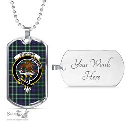 Scottish Graham Clan Tartan Dog Tag Necklace - Crest Classic Scottish Plaid Tartan Plaid