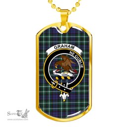 Scottish Graham Clan Tartan Dog Tag Necklace - Crest Classic Scottish Plaid Tartan Plaid