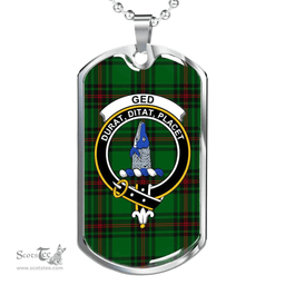 Scottish Ged Clan Tartan Dog Tag Necklace - Crest Classic Scottish Plaid Tartan Plaid