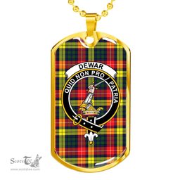 Scottish Dewar Clan Tartan Dog Tag Necklace - Crest Classic Scottish Plaid Tartan Plaid