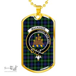 Scottish MacKenzie Clan Tartan Dog Tag Necklace - Crest Classic Scottish Plaid Tartan Plaid