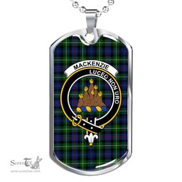 Scottish MacKenzie Clan Tartan Dog Tag Necklace - Crest Classic Scottish Plaid Tartan Plaid