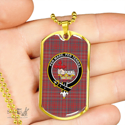 ScottishPlaid MacDonald of Staffa (Donald of Staffa) Weathered Clan Tartan Dog Tag Necklace - Crest Classic Scottish Plaid Tartan Plaid