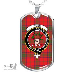 Scottish Ross Clan Tartan Dog Tag Necklace - Crest Classic Scottish Plaid Tartan Plaid