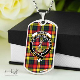 Scottish Dewar Clan Tartan Dog Tag Necklace - Crest Classic Scottish Plaid Tartan Plaid