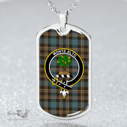 ScottishPlaid Mowat Weathered Clan Tartan Dog Tag Necklace - Crest Classic Scottish Plaid Tartan Plaid