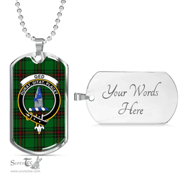 Scottish Ged Clan Tartan Dog Tag Necklace - Crest Classic Scottish Plaid Tartan Plaid