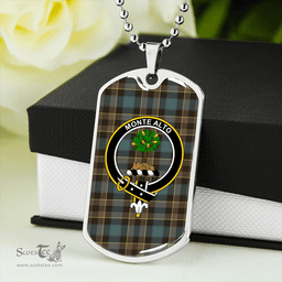 ScottishPlaid Mowat Weathered Clan Tartan Dog Tag Necklace - Crest Classic Scottish Plaid Tartan Plaid