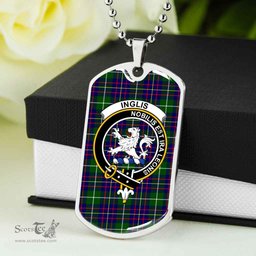 Scottish Inglis Clan Tartan Dog Tag Necklace - Crest Classic Scottish Plaid Tartan Plaid