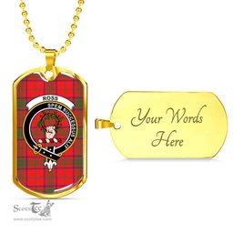Scottish Ross Clan Tartan Dog Tag Necklace - Crest Classic Scottish Plaid Tartan Plaid