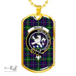 Scottish Inglis Clan Tartan Dog Tag Necklace - Crest Classic Scottish Plaid Tartan Plaid