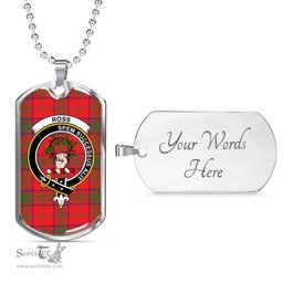 Scottish Ross Clan Tartan Dog Tag Necklace - Crest Classic Scottish Plaid Tartan Plaid