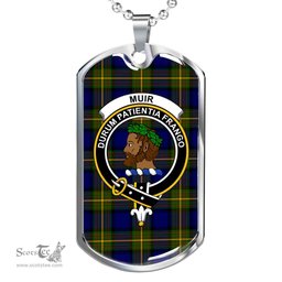 Scottish Muir Clan Tartan Dog Tag Necklace - Crest Classic Scottish Plaid Tartan Plaid