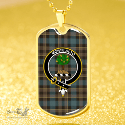 ScottishPlaid Mowat Weathered Clan Tartan Dog Tag Necklace - Crest Classic Scottish Plaid Tartan Plaid