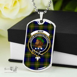 Scottish Muir Clan Tartan Dog Tag Necklace - Crest Classic Scottish Plaid Tartan Plaid
