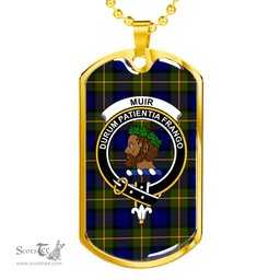 Scottish Muir Clan Tartan Dog Tag Necklace - Crest Classic Scottish Plaid Tartan Plaid