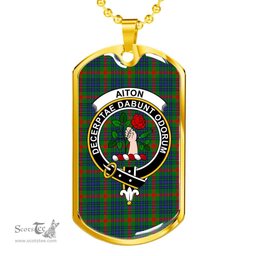 Scottish Aiton Clan Tartan Dog Tag Necklace - Crest Classic Scottish Plaid Tartan Plaid