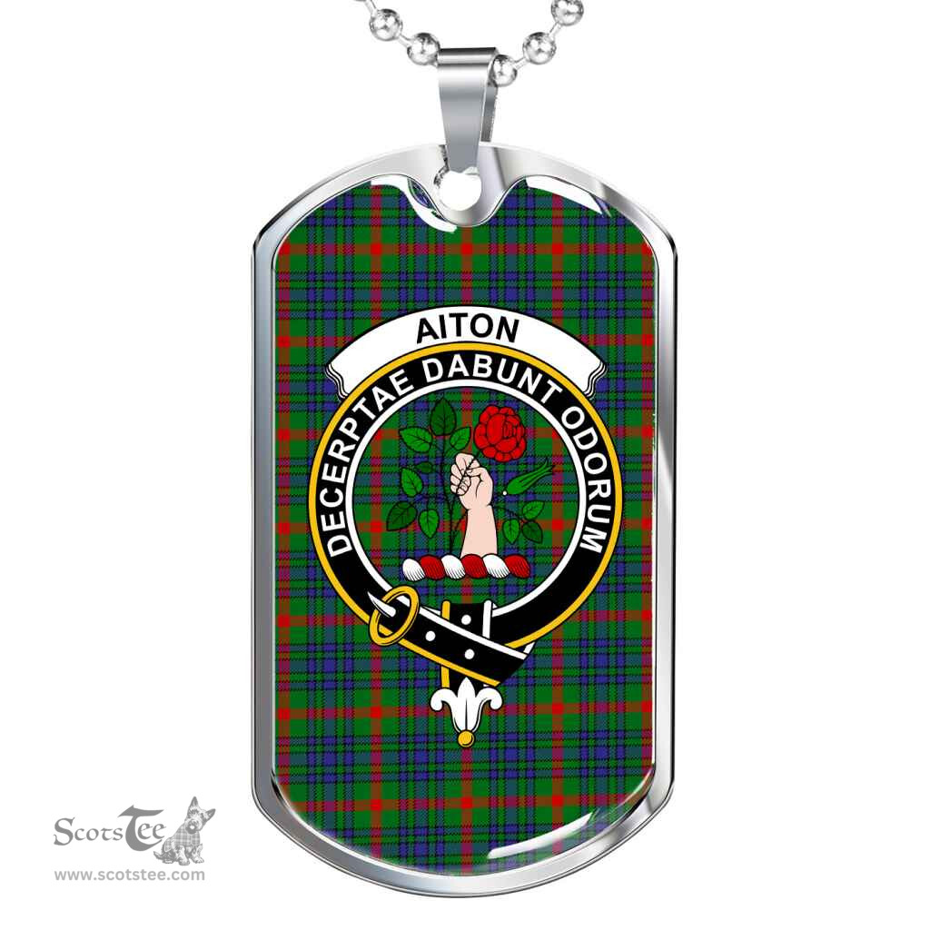 Scottish Aiton Clan Tartan Dog Tag Necklace - Crest Classic Scottish Plaid Tartan Plaid