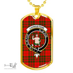Scottish Livingstone Clan Tartan Dog Tag Necklace - Crest Classic Scottish Plaid Tartan Plaid