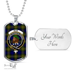 Scottish Muir Clan Tartan Dog Tag Necklace - Crest Classic Scottish Plaid Tartan Plaid