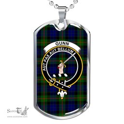 Scottish Gunn Clan Tartan Dog Tag Necklace - Crest Classic Scottish Plaid Tartan Plaid