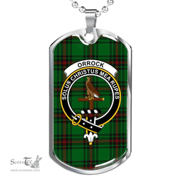 Scottish Orrock Clan Tartan Dog Tag Necklace - Crest Classic Scottish Plaid Tartan Plaid