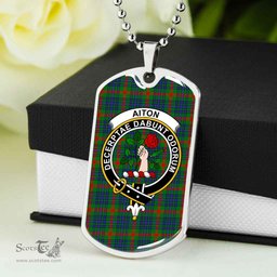Scottish Aiton Clan Tartan Dog Tag Necklace - Crest Classic Scottish Plaid Tartan Plaid
