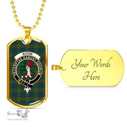 Scottish Aiton Clan Tartan Dog Tag Necklace - Crest Classic Scottish Plaid Tartan Plaid