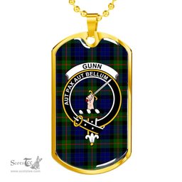 Scottish Gunn Clan Tartan Dog Tag Necklace - Crest Classic Scottish Plaid Tartan Plaid