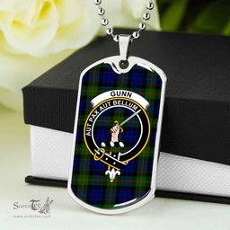 Scottish Gunn Clan Tartan Dog Tag Necklace - Crest Classic Scottish Plaid Tartan Plaid