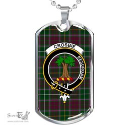Scottish Crosbie Clan Tartan Dog Tag Necklace - Crest Classic Scottish Plaid Tartan Plaid
