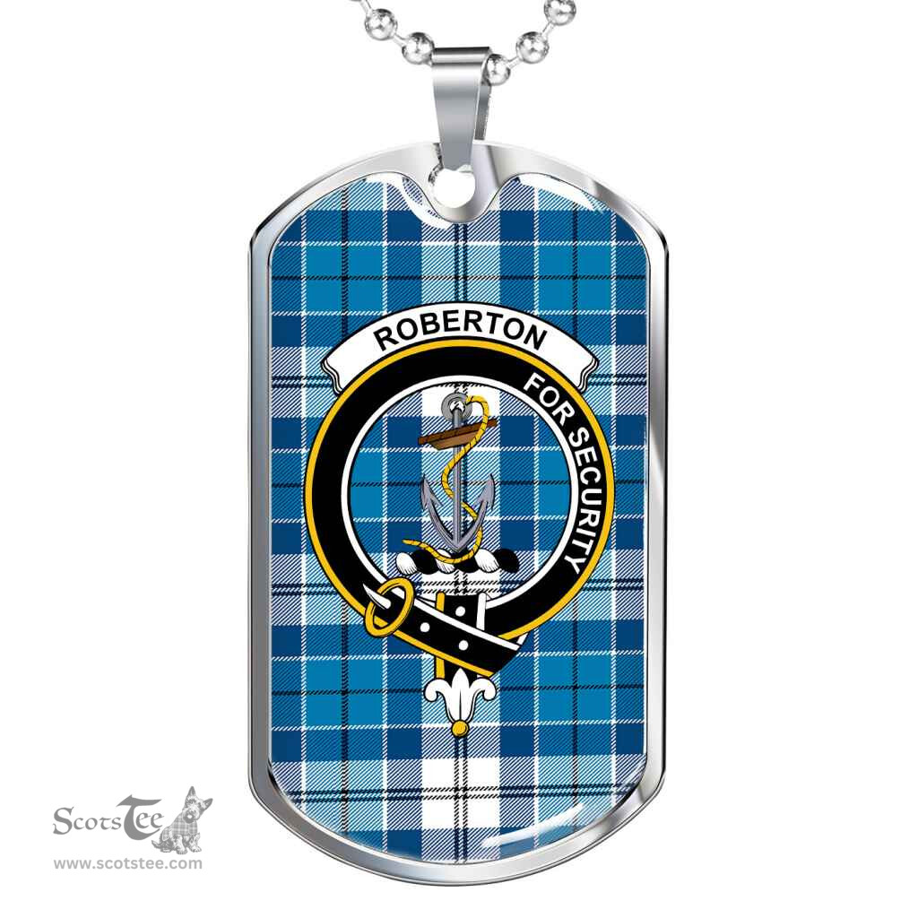 Scottish Roberton Clan Tartan Dog Tag Necklace - Crest Classic Scottish Plaid Tartan Plaid
