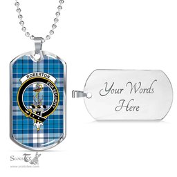 Scottish Roberton Clan Tartan Dog Tag Necklace - Crest Classic Scottish Plaid Tartan Plaid