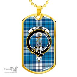 Scottish Roberton Clan Tartan Dog Tag Necklace - Crest Classic Scottish Plaid Tartan Plaid