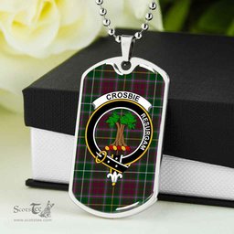 Scottish Crosbie Clan Tartan Dog Tag Necklace - Crest Classic Scottish Plaid Tartan Plaid
