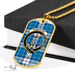 Scottish Roberton Clan Tartan Dog Tag Necklace - Crest Classic Scottish Plaid Tartan Plaid