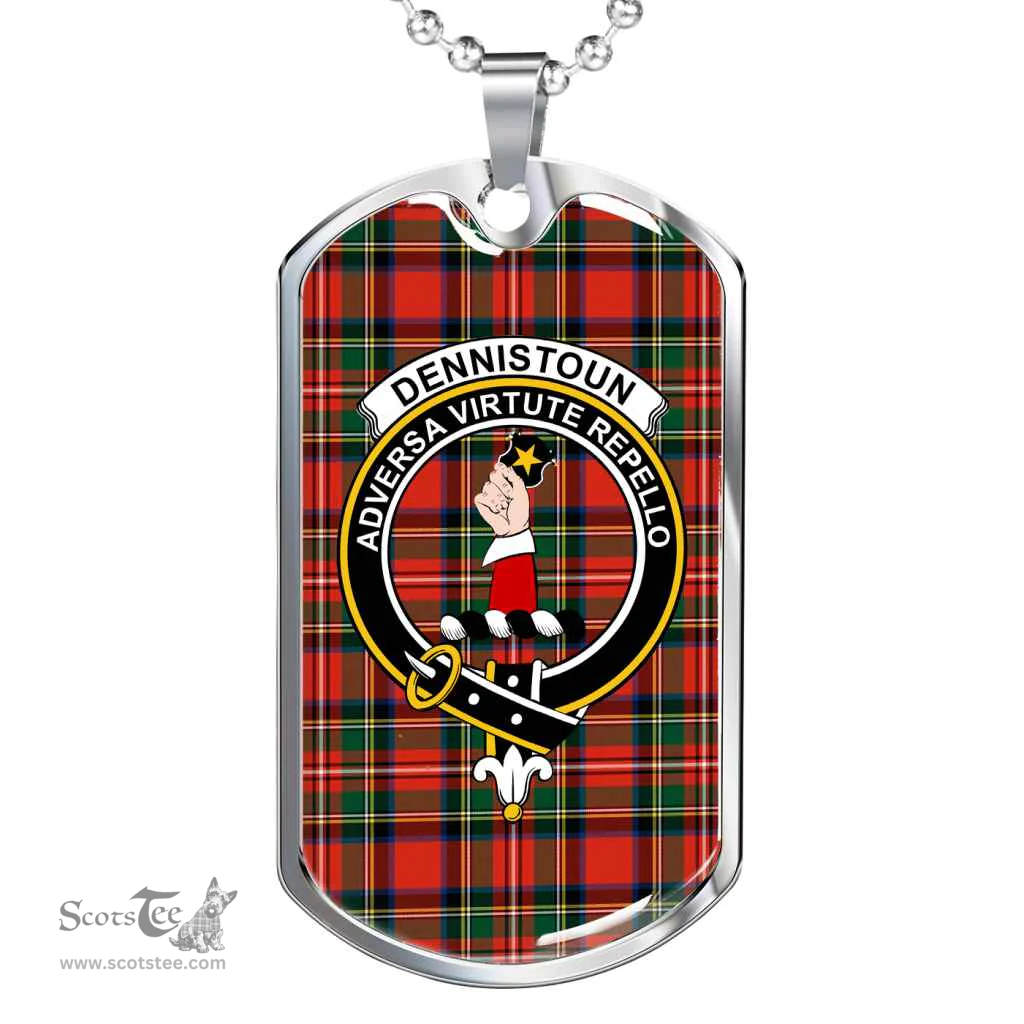 Scottish Dennistoun Clan Tartan Dog Tag Necklace - Crest Classic Scottish Plaid Tartan Plaid