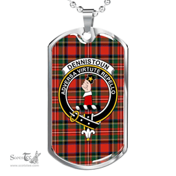 Scottish Dennistoun Clan Tartan Dog Tag Necklace - Crest Classic Scottish Plaid Tartan Plaid