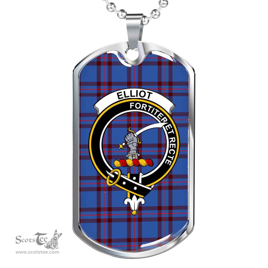 Scottish Elliot Clan Tartan Dog Tag Necklace - Crest Classic Scottish Plaid Tartan Plaid